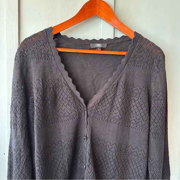Frye Women's Pointelle Cardigan, Black Beauty, 100% Cotton Size XL - Picture 6 of 11